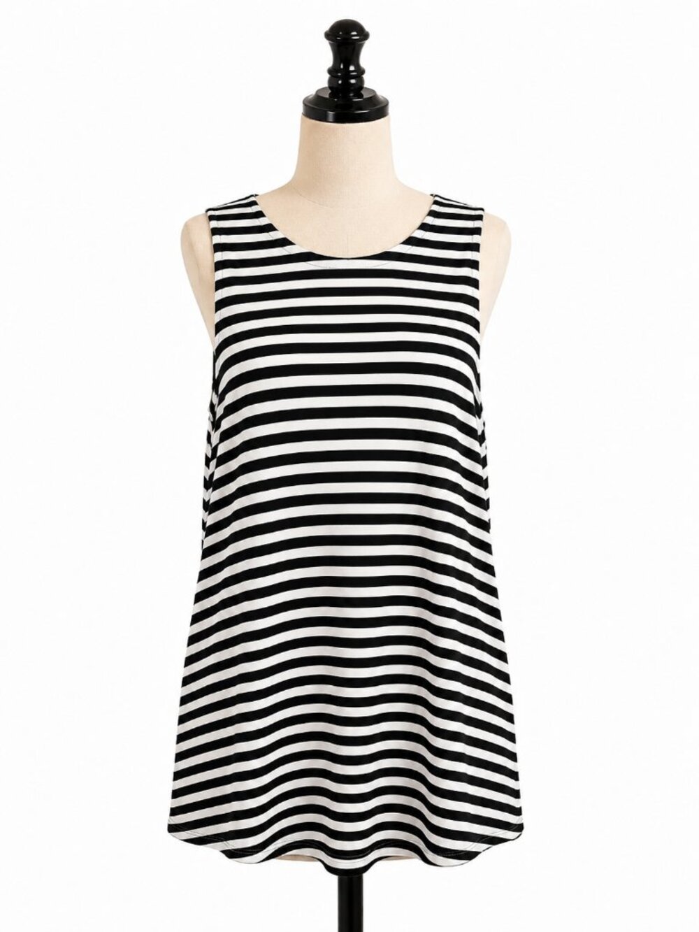H&M Black White Striped Sleeveless Swing Mini Dress Scoop Hem Size 8